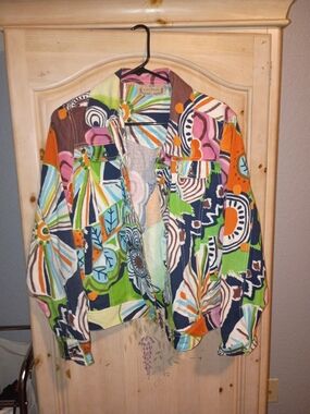 Multi-Color Printed Denim Jacket - Eclectic Vibrant Floral Print